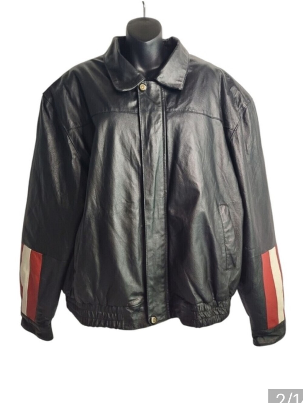 Vintage Intro Mens Bomber Leather Jacket USA Flag Bald Eagle Biker Patchwork L